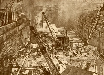 Bau eines Trockendocks in Swansea, um 1930