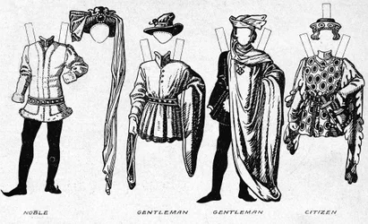 Kostüme von Männern und Frauen aus der Zeit der Herrschaft Heinrichs V., ca. 1934