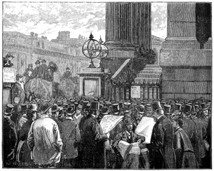Menschenmenge am Mansion House liest die Bulletins über die Krankheit des Prinzen von Wales, 1871-1900