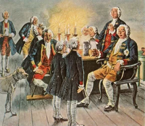 Kronprinz Friedrich und Prinz Heinrich...verabschieden sich von ihrem Vater, dem König, 1727, 1936