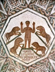 Daniel in der Löwengrube, römisches Mosaik aus Bordj El Loudi, Tunesien, 5. Jahrhundert n. Chr.
