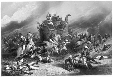Niederlage der Peishwa-Armee vor Jhansi durch General Rose, 1. April 1858, ca. 1860