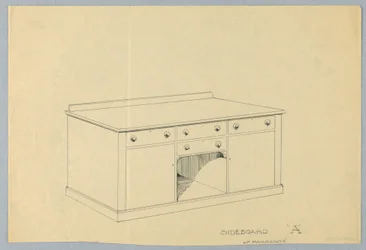 Entwurf für Sideboard A aus Mahagoni, 1900–05