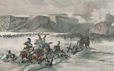 Zerstörung der sich zurückziehenden Russen am Satschan-See, 1805, 1896