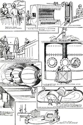 Diagramme zur Vorbereitung von Lumpen und Espartogras für die Papierherstellung, um 1917