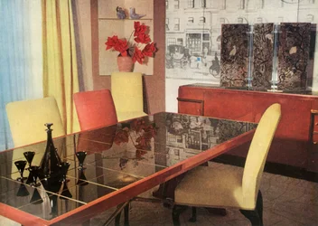 Esszimmer in Sang-de-Boeuf-Lack, von Hayes Marshall für Fortnum & Mason Ltd., London, 1937