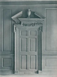 Tür des getäfelten Raums, Frühgeorgianisch, 26, Hatton Garden, um 1909