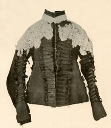Wams aus schwarzem Stoff mit Seidenborte und Häkelknöpfen, 17. Jahrhundert, 1937