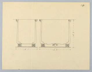 Zeichnung, Entwurf für einen kleinen rechteckigen Tisch mit Rosettenmotiven