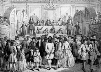 Ziehung einer Lotterie in der Guildhall, 1739, ca. 1920
