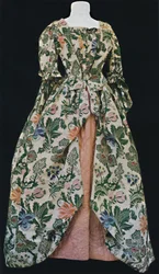 Kleid aus Spitalfields-Seide mit rosa Satin-Stepprock