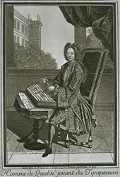 Dulcimer-Tympanon, französischer Stich des siebzehnten Jahrhunderts