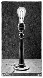 Edisons Glühlampe in einer Tischlampenfassung, 1891