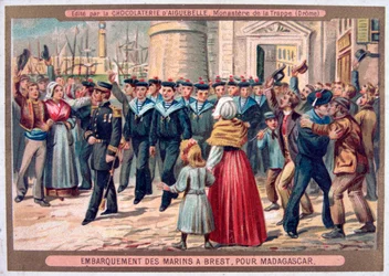 Einschiffung der Marinesoldaten in Brest nach Madagaskar, 1883