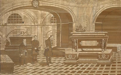 Kaiser Nikolaus I. am Sarg von Kaiser Franz I. von Österreich, um 1835