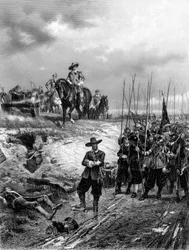 Englische Bürgerkriege: Oliver Cromwell 1599-1658 in der Schlacht von Marston Moor, 2. Juli 1644