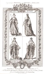 Englische Könige und Königinnen mit Wappen, 1780-1800