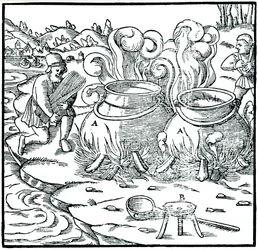 Verdunstung von Meerwasser in Eisenkesseln zur Salzgewinnung, 1556