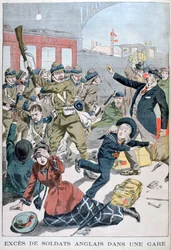 Exzesse britischer Soldaten in einem Bahnhof, 1902