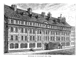 Außenansicht von Furnivals Inn, 1754