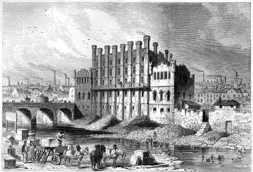 Außenansicht der Schlossmühle in Sheffield, 1886