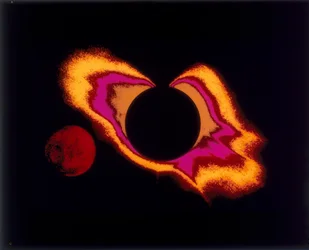 Falschfarbenfotografie von Sonne und Mond, um 1970er Jahre