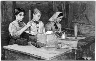 Füllen von Patronen mit Dynamitpulver in Isleten, bei Flüelen, Schweiz, 1893