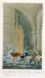 Überschwemmung während der Ausgrabung des Themsetunnels, London, 1828