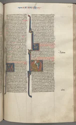 Fol. 317r, Baruch, historiierte Initiale H, Baruch sitzt an einem Schreibtisch und schreibt auf eine Schriftrolle