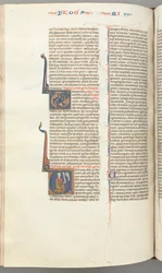 Fol. 358v, Micha, historisierte Initiale V, Micha kniend, Büste Gottes darüber, ca. 1275-1300
