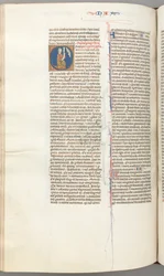 Fol. 360v, Nahum, historiierte Initiale O, Nahum kniend mit einer Schriftrolle, Büste Gottes oben, um 1275-13