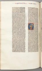 Fol. 361v, Habbakuk, historisierte Initiale O, Habbakuk hält einen Korb und zwei Steine..., ca. 1275-130