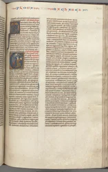 Fol. 370r, Makkabäer I, historiierte Initiale E, Mathathias tötet den abgöttischen Juden, um 1275-1300