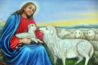 Franziskanermissionarinnen der Maria Kirche. Jesus, der gute Hirte. Gemälde. Ho Chi Minh Stadt. Vietnam