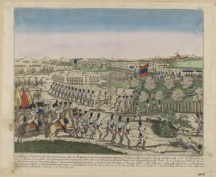 Französische und russische Truppen auf dem Zürichberg im Ersten Schlacht von Zürich, um 1810