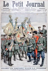 General Dragomirov küsst die Flagge, bevor die Truppen in den Russisch-Japanischen Krieg ziehen, 1904