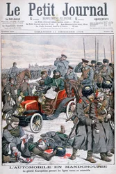 General Kuropatkin besichtigt die russischen Linien mit dem Auto, Russisch-Japanischer Krieg, 1904