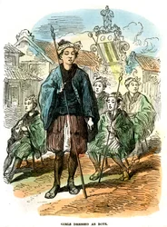 Mädchen als Jungen verkleidet, Neujahrsfestprozession in Yokohama, Japan, 1872