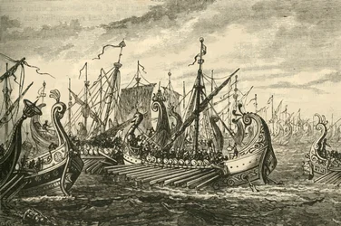 Griechische Trieren in der Schlacht von Salamis, 1890