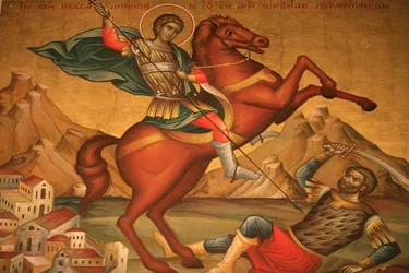 Griechisch-orthodoxe Ikone, die den Heiligen Dimitrios darstellt, Thessaloniki, Griechenland