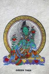 Grüne Tara, buddhistisches Symbol für Wohlstand. Kopan-Kloster, Bhaktapur, Nepal