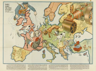Horch! Horch! Die Hunde bellen! Europäische satirische Karte, 1914