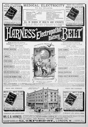 Anzeige für den Harness Electropathic Battery Belt, 1893