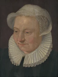 Kopf einer alten Frau in einer Haube