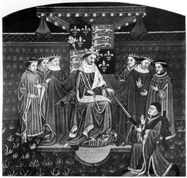 Heinrich VI. überreicht ein Schwert an John Talbot, Earl of Salisbury