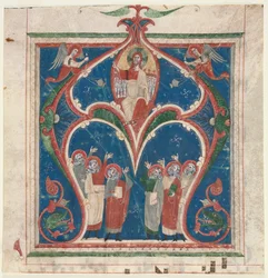 Historiierte Initiale A aus einem Antiphonar: Christus in Majestät mit Propheten