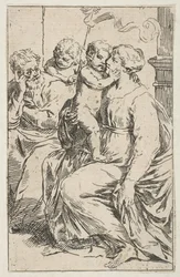 Heilige Familie mit Johannes dem Täufer, Kopie in umgekehrter Richtung nach Cantarini, ca. 1640-1642 oder später