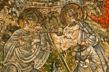 Kloster der Heiligen Jungfrau und des Heiligen Johannes: Fresko aus dem 9. Jahrhundert: Die Verkündigung