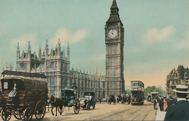 Houses of Parliament und Westminster Bridge, London, um 1900er Jahre