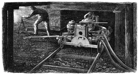 Hydraulische Kohleschneidemaschine, genannt Der Eiserne Mann, 1867